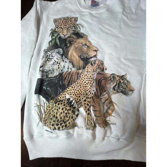 VINTAGE 80s Harlequin NG 1989 Tiger Lion Leopard Crewneck Large Rock RARE VNTG - Picture 5 of 9